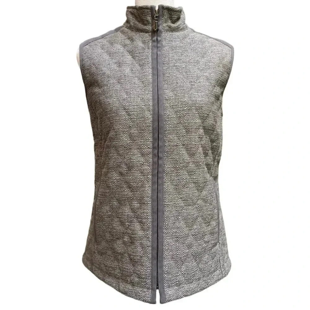 J. McLaughlin Vest Womens XS Gray Quilted Tweed Ribbed Bennett Full Zip